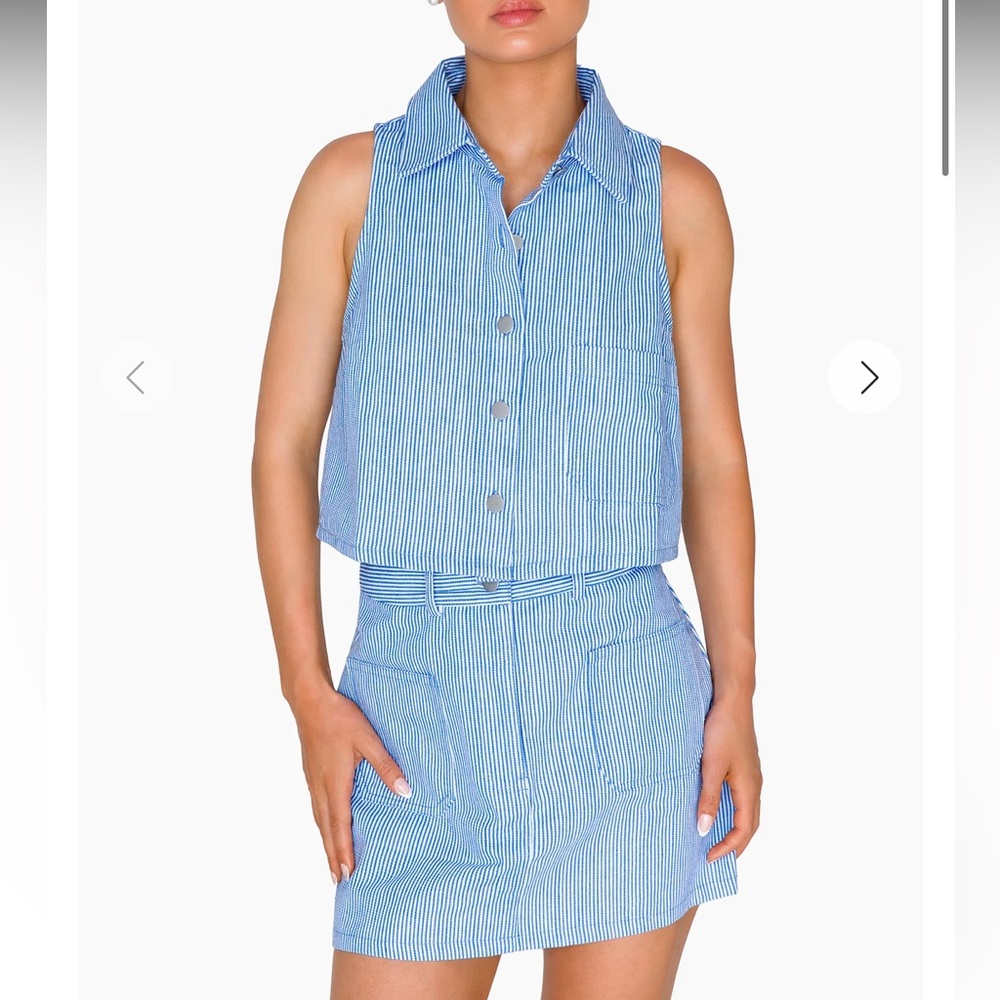 Blue and white skirt and vest set -size small